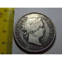 Španělsko 20 Reales 1864 NEMAGNETICKÁ KOPIE! XF-UNC č39293