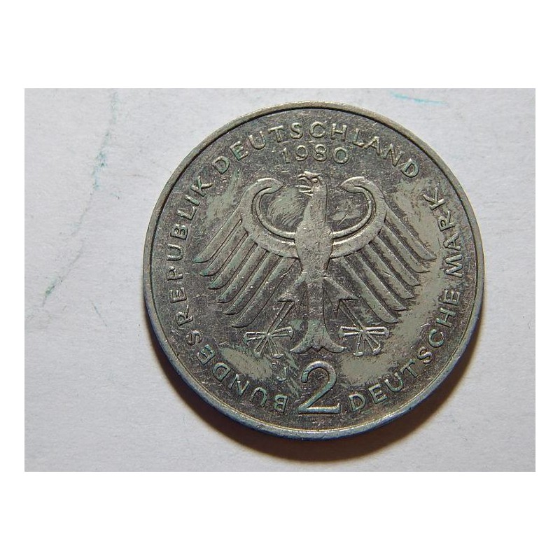 Německo BRD 2 Mark 1980 J XF č36588 Německo BRD 2 Mark 1980 J XF č36588