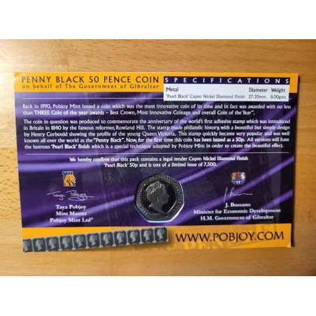 Gibraltar 50 Pence 2020 Penny BlackUNC RRRR 7,500 Ex. čALB