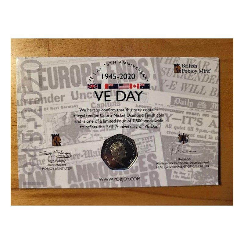 Gibraltar 50 Pence 2020 VE-Day UNC RRRR 7,500 Ex. čALB Gibraltar 50 Pence 2020 VE-Day UNC RRRR 7,500 Ex. čALB