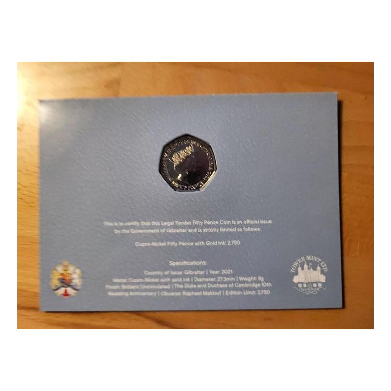 Gibraltar 50 Pence 2021 10. výročí William & Kate RRRR 2,750 Ex čALB Gibraltar 50 Pence 2021 10. výročí William & Kate RRRR 2,750 Ex čALB