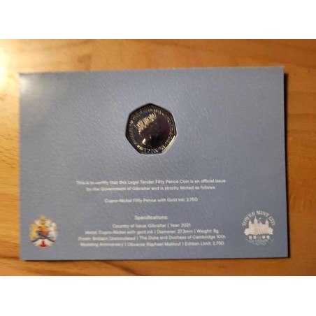 Gibraltar 50 Pence 2021 10. výročí William & Kate RRRR 2,750 Ex čALB