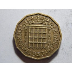 Anglie 3 Pence 1953 XF č37321 
