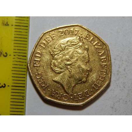 Anglie POZLACENÁ 50 Pence Isac Newton 2017 UNC č44053