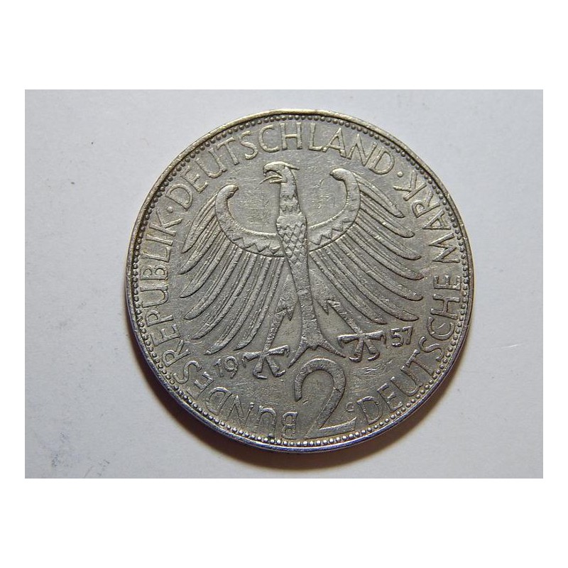 Německo BRD 2 Mark 1957 G Planck R XF č36782 Německo BRD 2 Mark 1957 G Planck R XF č36782
