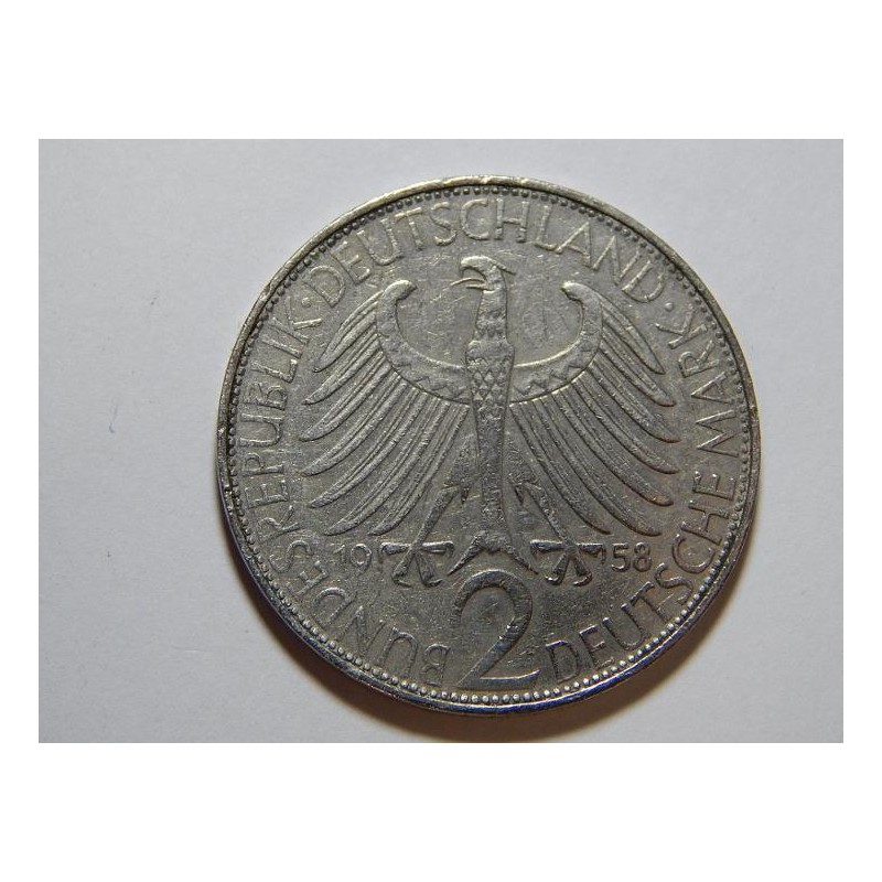 Německo BRD 2 Mark 1958 F Planck XF č36748 Německo BRD 2 Mark 1958 F Planck XF č36748