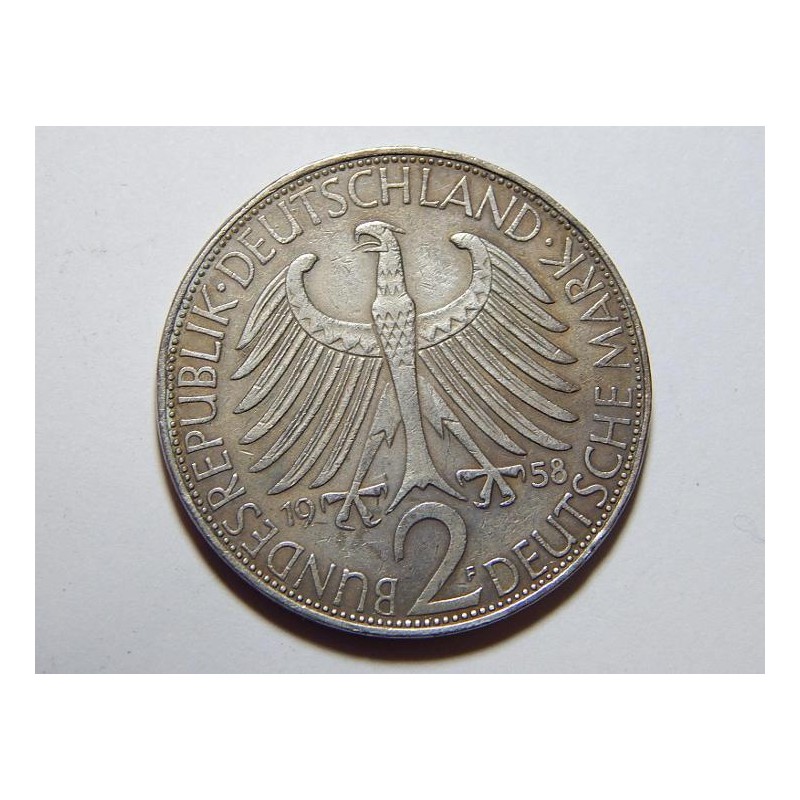 Německo BRD 2 Mark 1958 F Planck XF č36912 Německo BRD 2 Mark 1958 F Planck XF č36912