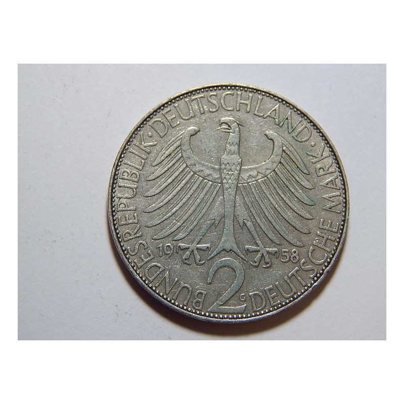 Německo BRD 2 Mark 1958 G Planck XF č36842 Německo BRD 2 Mark 1958 G Planck XF č36842