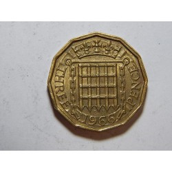 Anglie 3 Pence 1966 XF-UNC č36617 
