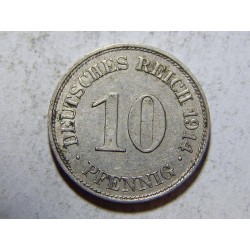 Německo Císařství 10 Pfennig 1914 E XF-UNC č27160 