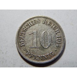 Německo Císařství 10 Pfennig 1914 G XF č27229 