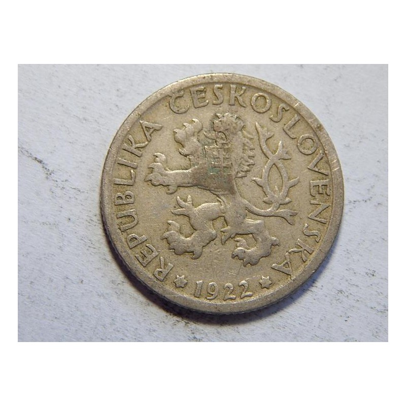 Československo 1 Koruna 1922 VF č44454 Československo 1 Koruna 1922 VF č44454