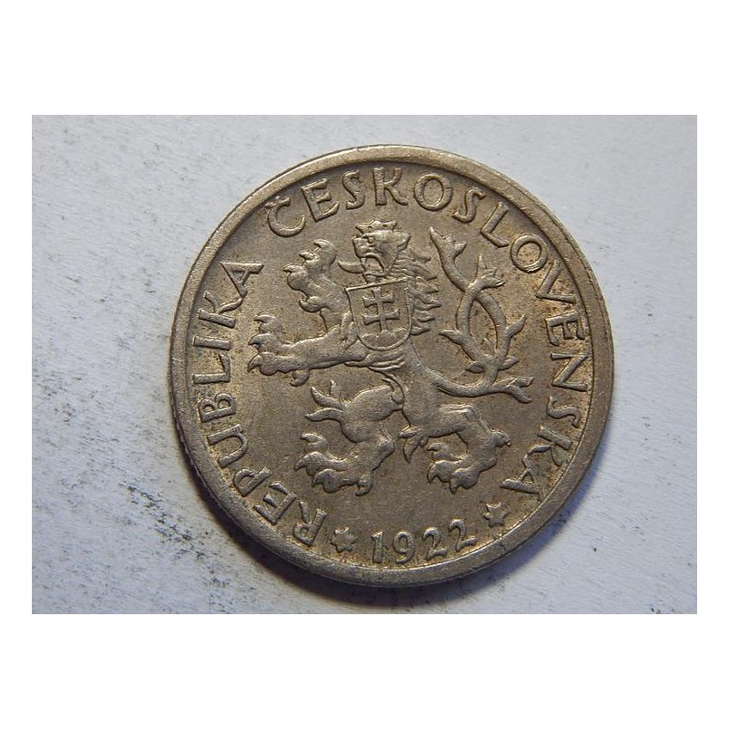 Československo 1 Koruna 1922 XF-UNC č44423 Československo 1 Koruna 1922 XF-UNC č44423