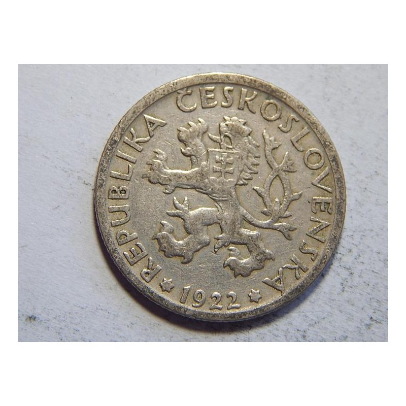 Československo 1 Koruna 1922 VF-XF č44496 Československo 1 Koruna 1922 VF-XF č44496