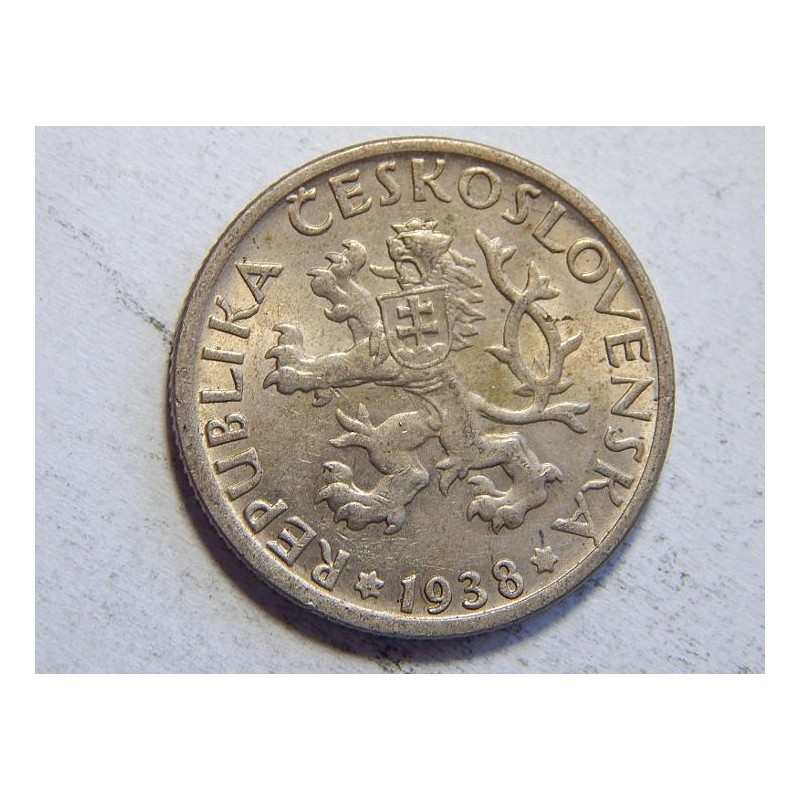 Československo 1 Koruna 1938 XF-UNC č44462 Československo 1 Koruna 1938 XF-UNC č44462