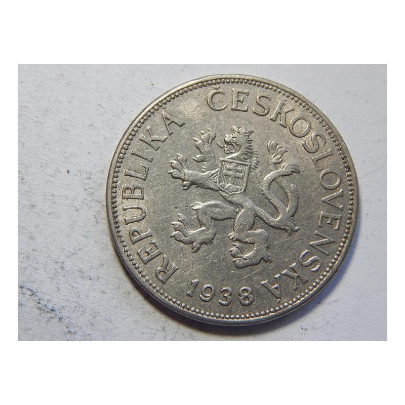 Československo 5 Korun 1938 XF-UNC č44434 Československo 5 Korun 1938 XF-UNC č44434