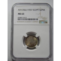 Egypt 2 Piastres 1937 Ag NGC MS63 ččŠU004 (