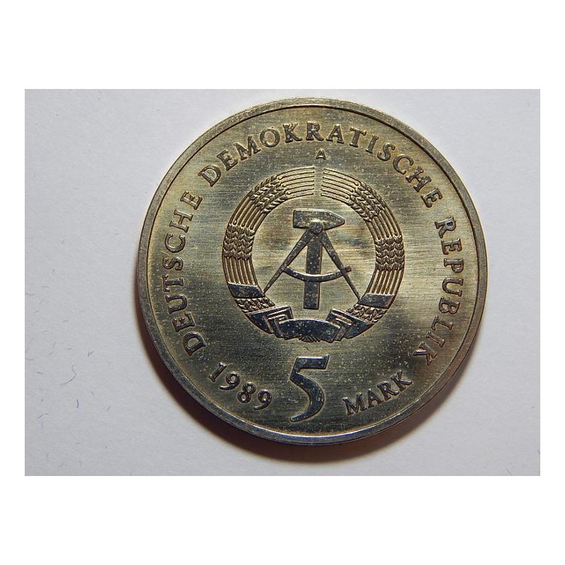 Německo DDR 5 Mark 1989 A Katharienkirche UNC č28967 Německo DDR 5 Mark 1989 A Katharienkirche UNC č28967