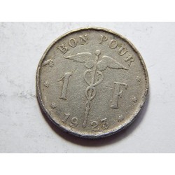 Belgie F. legenda 1 Francs 1923 F-VF č37022 