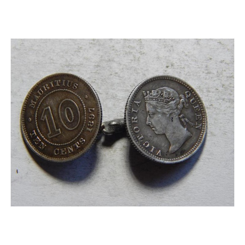 Mauritius 2x 10 Cents 1897 RR knoflík Ag krásný č30324 Mauritius 2x 10 Cents 1897 RR knoflík Ag krásný č30324