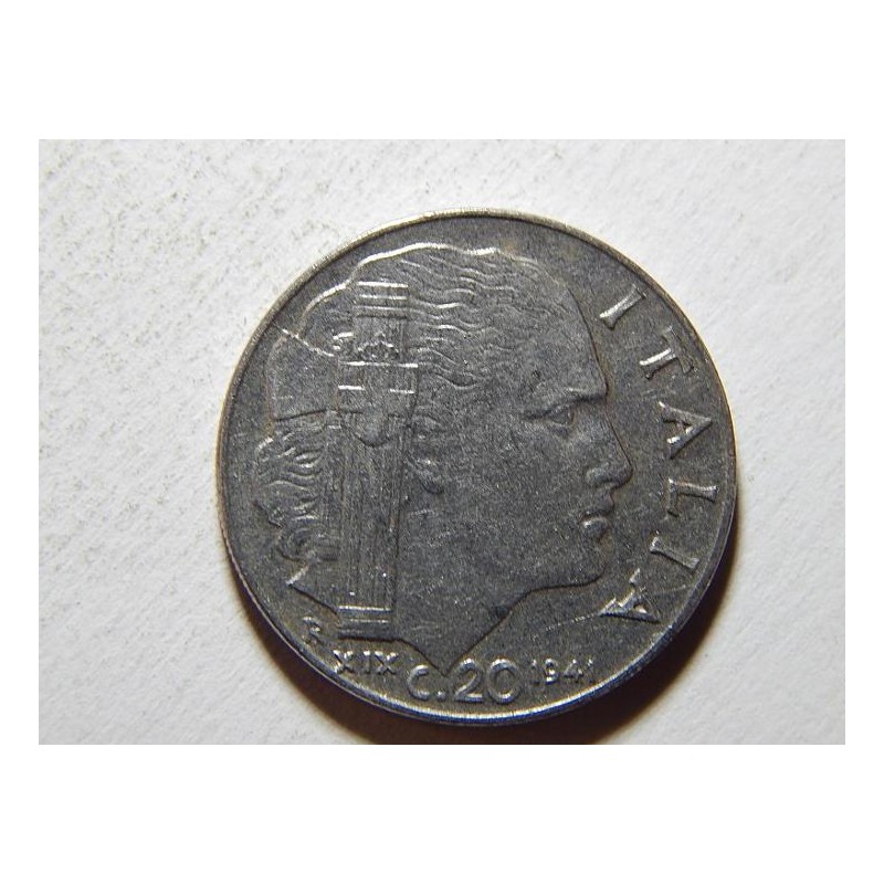 Italie 20 Centesimi 1941 magnetická 21,8 mm XF č37359 Italie 20 Centesimi 1941 magnetická 21,8 mm XF č37359