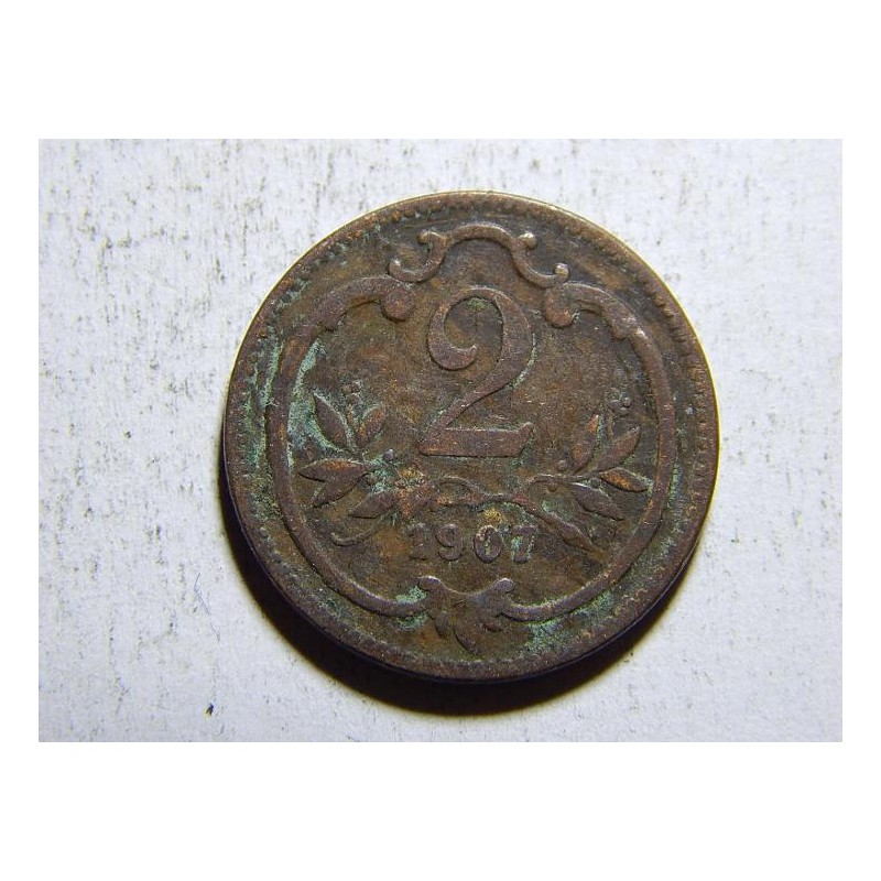 František Josef I. 2 Heller 1907 F-VF č28731 František Josef I. 2 Heller 1907 F-VF č28731