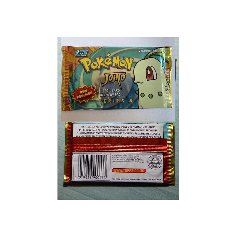 Pokémon sealed Booster Topps 2001 Serie3 Johto Chikorita originál