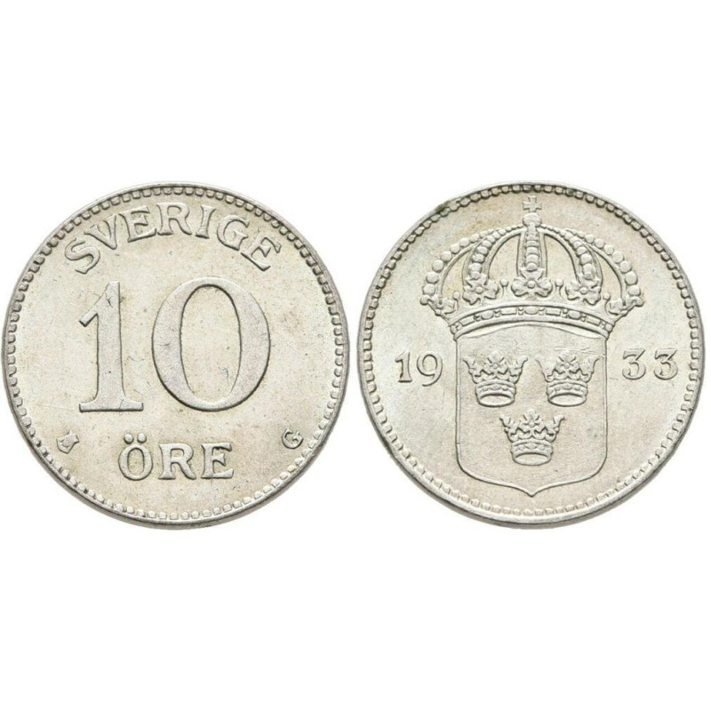Švédsko 10 ÖRE 1933G GUSTAV V. 1907-1950 UNC č32265 Švédsko 10 ÖRE 1933G GUSTAV V. 1907-1950 UNC č32265
