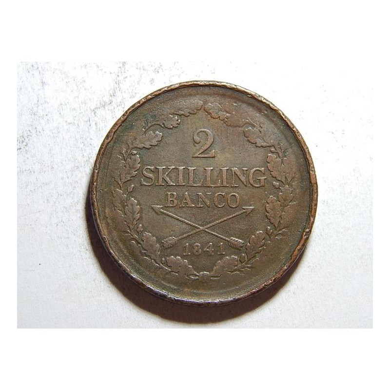 Švédsko 2 Skilling Banco 1841 Carl XIV. Johan RRR VF č35640 Švédsko 2 Skilling Banco 1841 Carl XIV. Johan RRR VF č35640