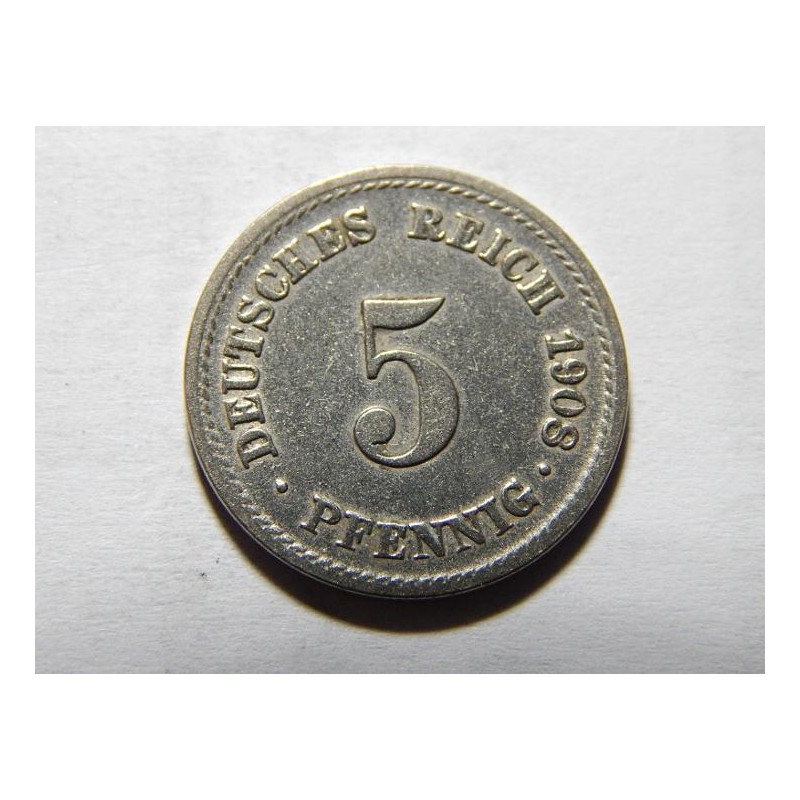 Německo Císařství 5 Pfennig 1908 F XF č05540 Německo Císařství 5 Pfennig 1908 F XF č05540
