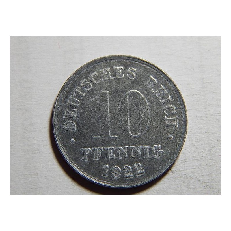 Německo Císařství 10 Pfennig 1922 Zn UNC č05790 Německo Císařství 10 Pfennig 1922 Zn UNC č05790