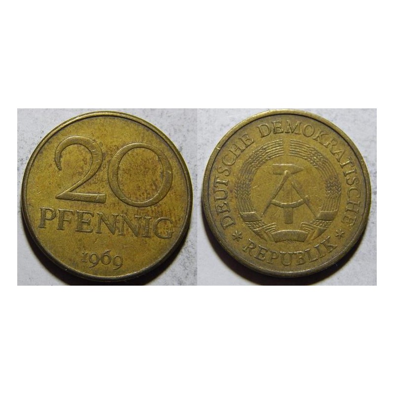 Německo DDR 20 Pfennig 1969 V-XF č10991 Německo DDR 20 Pfennig 1969 V-XF č10991