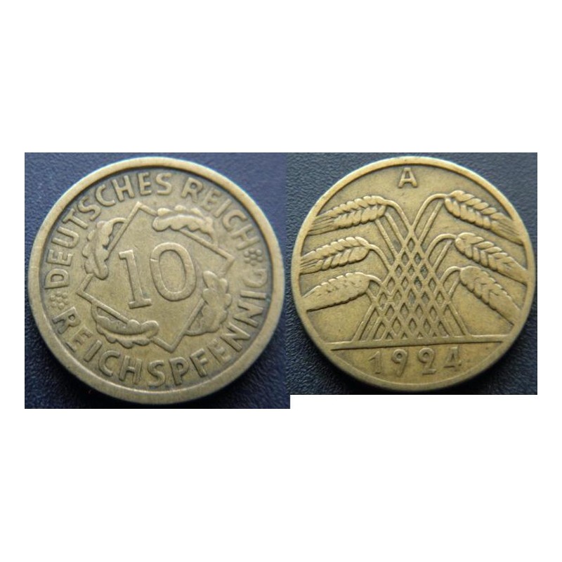 Německo Výmarsko 10 Pfennig 1924A XF č27063 Německo Výmarsko 10 Pfennig 1924A XF č27063
