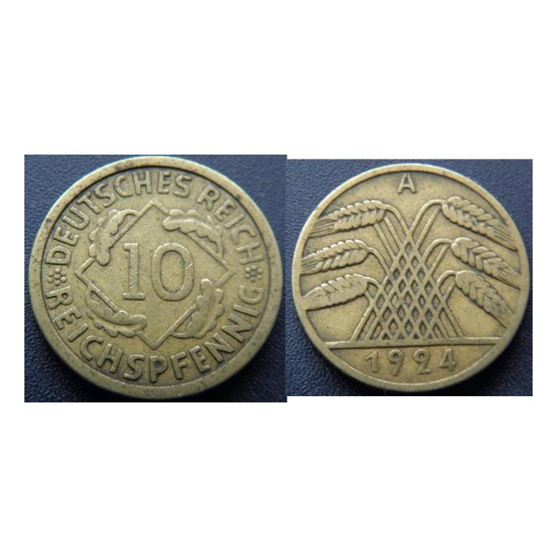 Německo Výmarsko 10 Pfennig 1924A XF č27059 Německo Výmarsko 10 Pfennig 1924A XF č27059