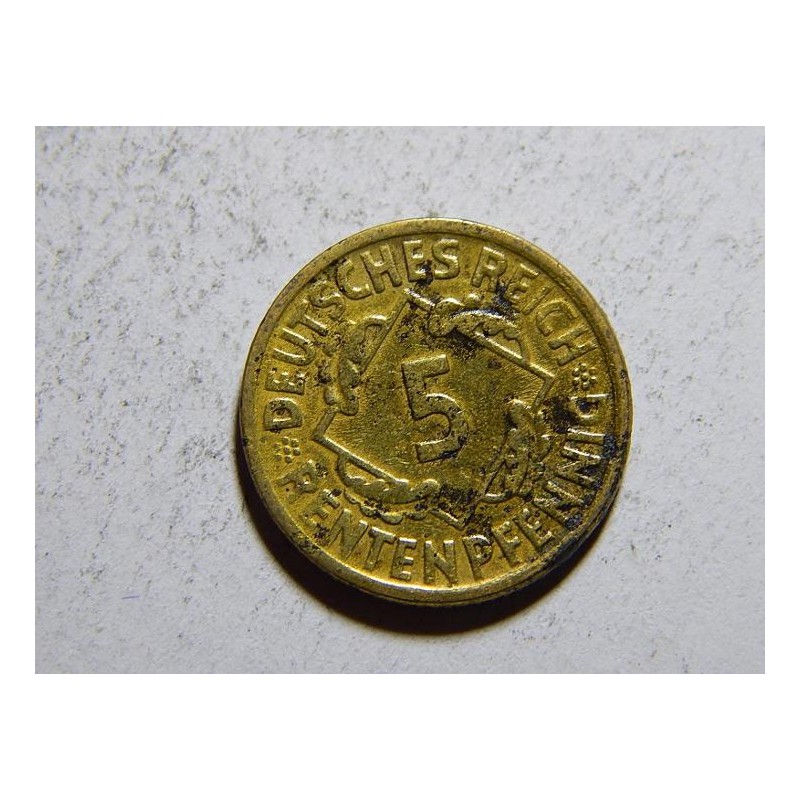 Německo Výmarsko 5 Rentenpfennig 1924J VF č30545 Německo Výmarsko 5 Rentenpfennig 1924J VF č30545