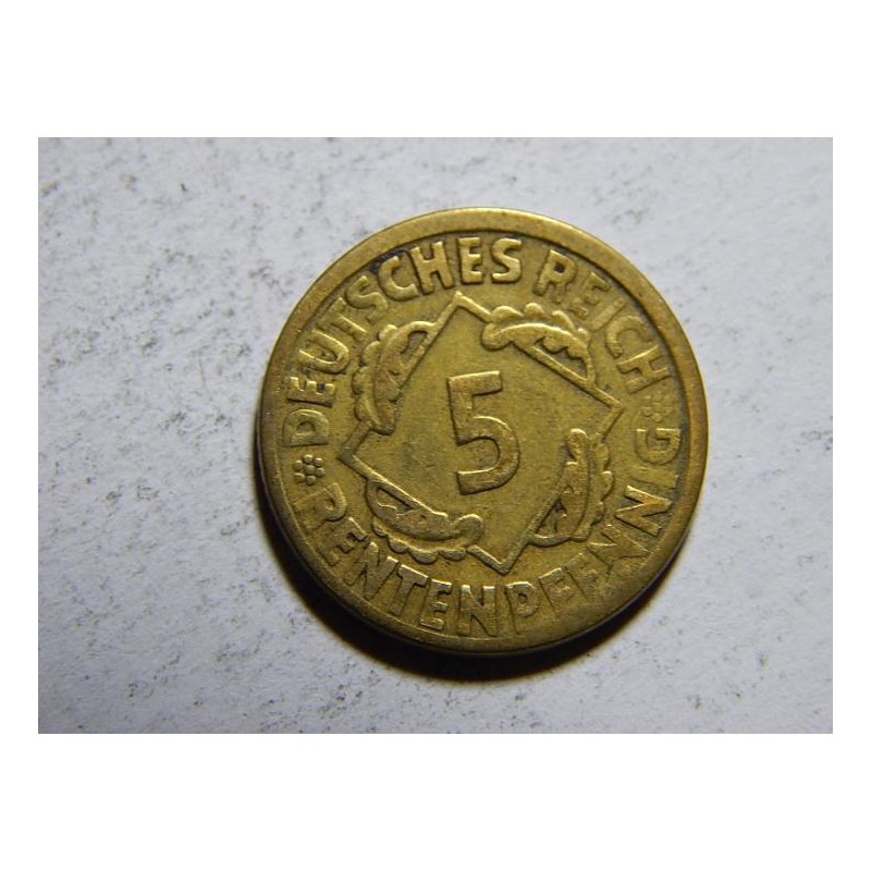 Německo Výmarsko 5 Rentenpfennig 1924J VF č30199 Německo Výmarsko 5 Rentenpfennig 1924J VF č30199