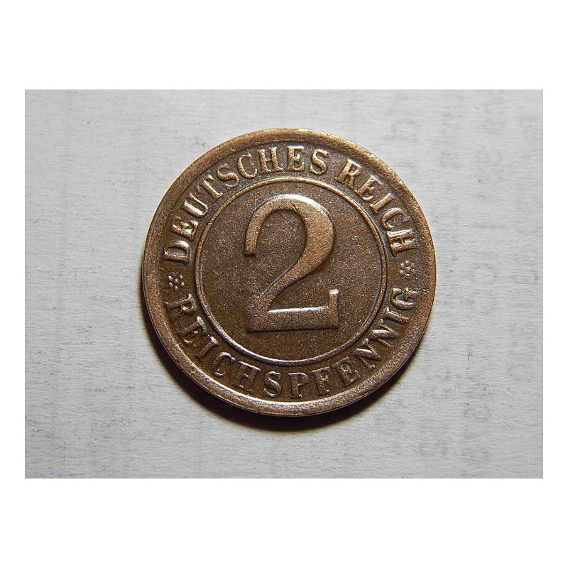 Německo Výmarsko 2 Reichspfennig 1924 G XF č05757 Německo Výmarsko 2 Reichspfennig 1924 G XF č05757