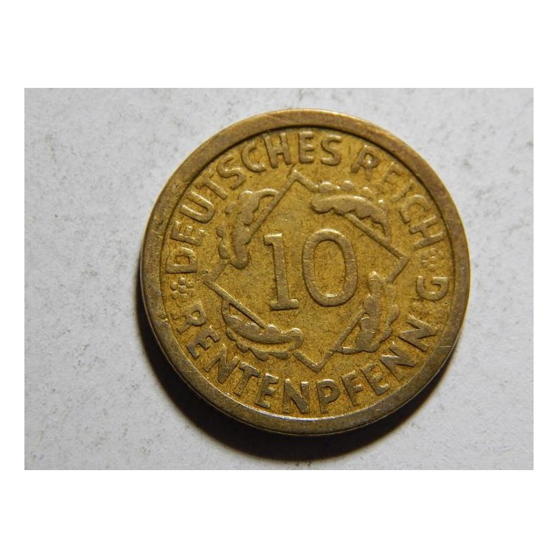 Německo Výmarsko 10 Rentenpfennig 1924 F VF-XF č30441 Německo Výmarsko 10 Rentenpfennig 1924 F VF-XF č30441